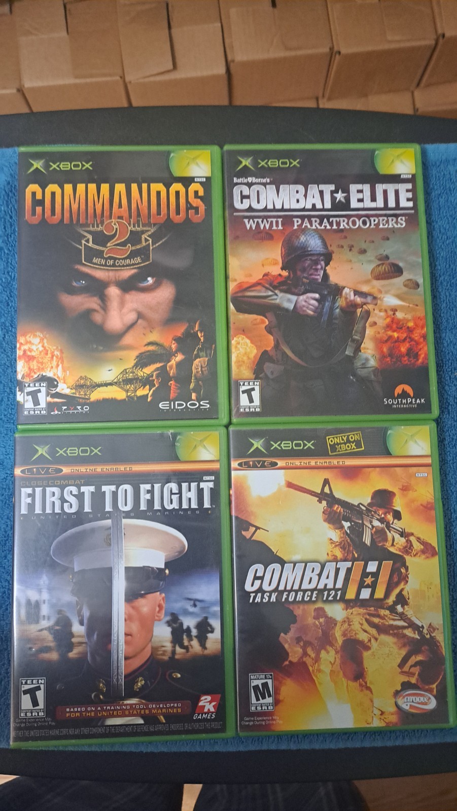 4 Game Xbox lot: Commandos 2 Combat Elite, First to Fight, Combat Taskforce 121