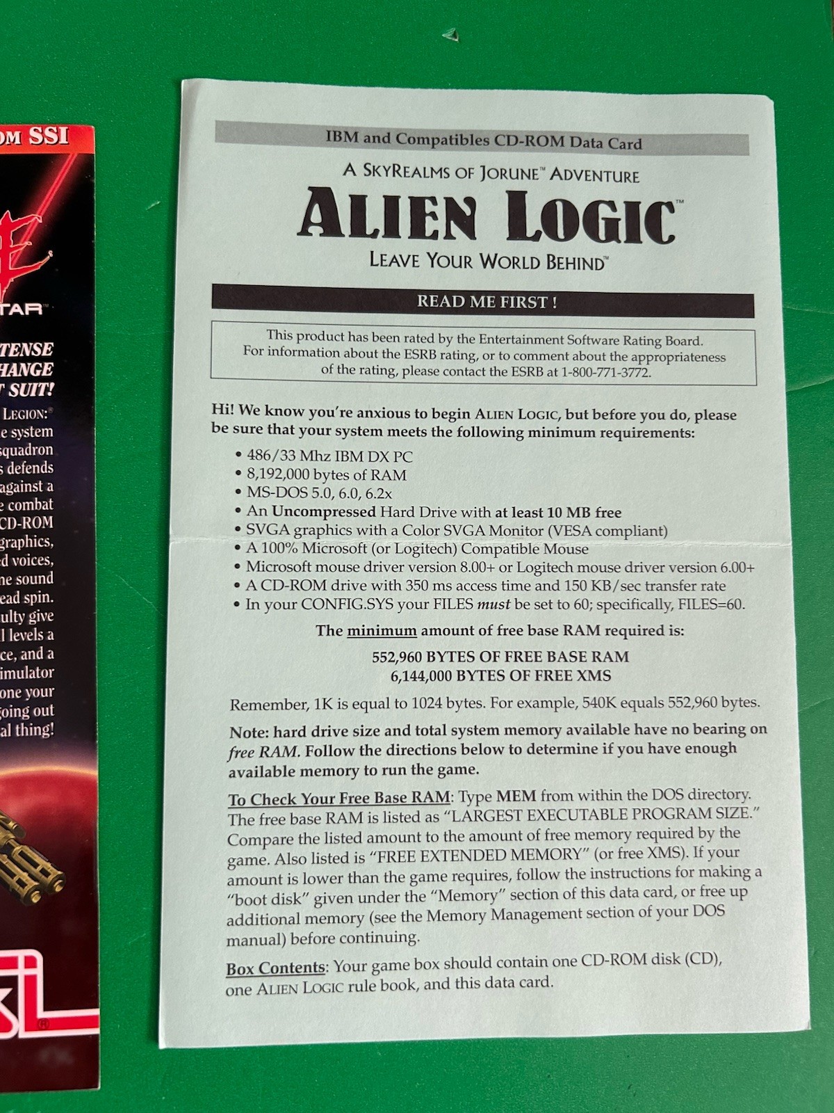 SSI Alien Logic Original Big Box Science Fiction Role Playing Game