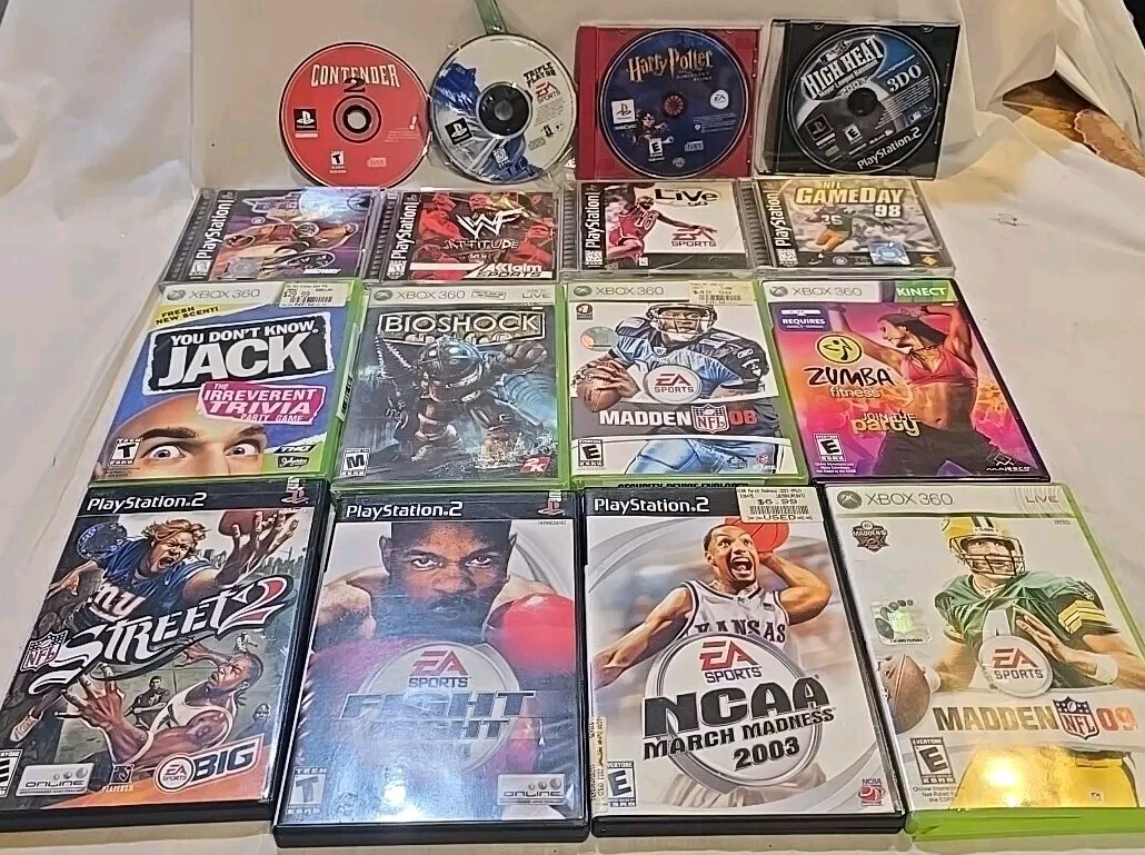 Lot of 16 Video Games Xbox 360 PlayStation 2 PS1 PS2 Bioshock Harry Potter B1