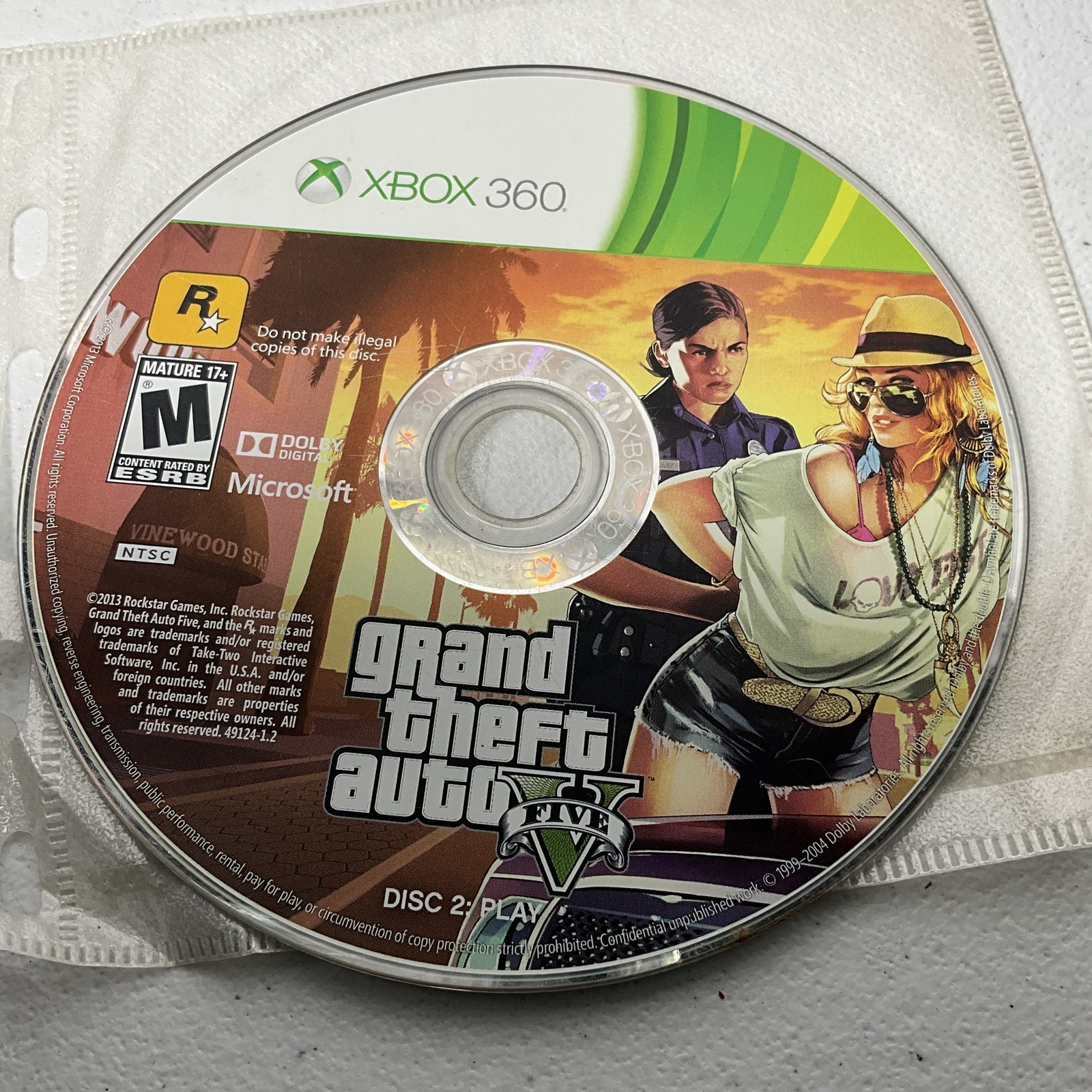 Grand Theft Auto V GTA 5 (Xbox 360, 2013) Disc 2 Play NTSC M Mature 17+