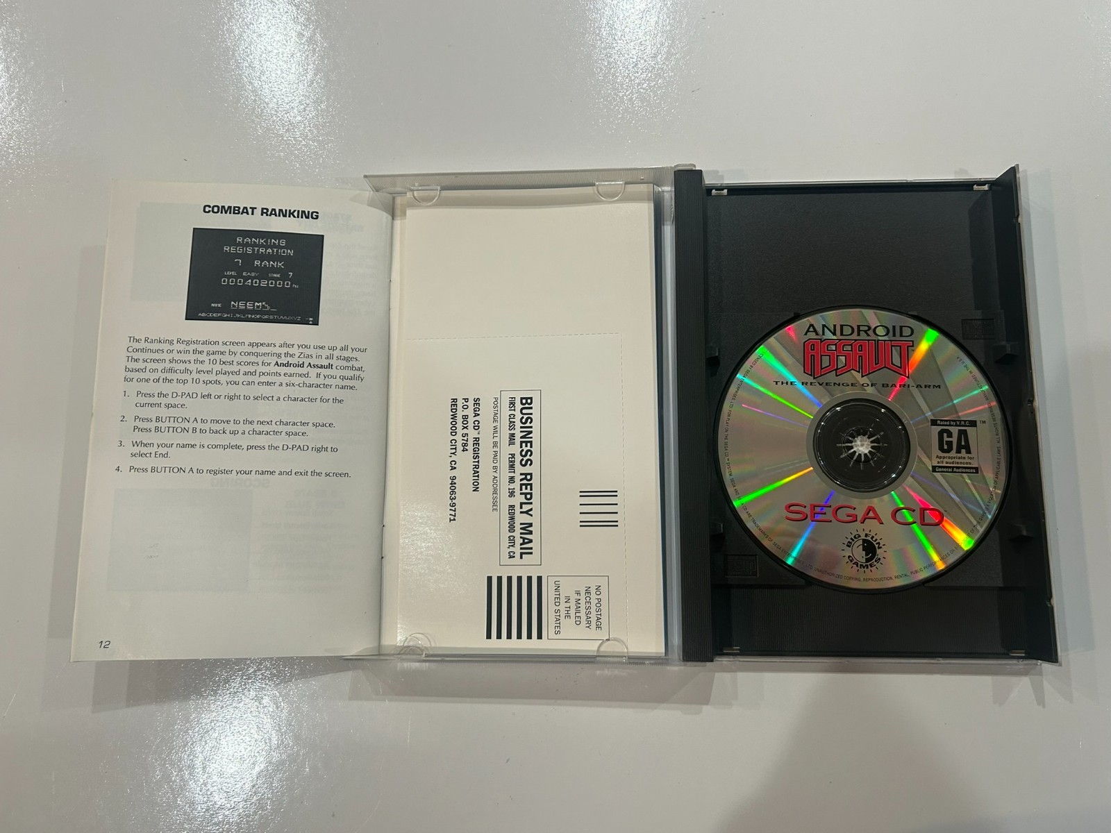 Android Assault: The Revenge of Bari-Arm (Sega CD, 1994) Complete w Reg EX+/NM
