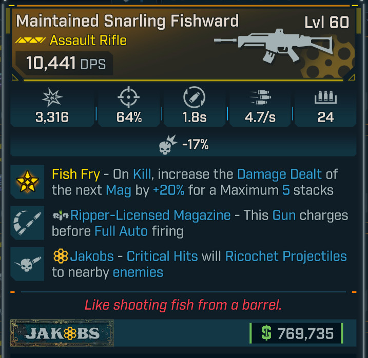 Borderlands 4 ⭐FISHWARD ASSAULT RIFLE⭐RIPPER MAG⭐JAKOBS