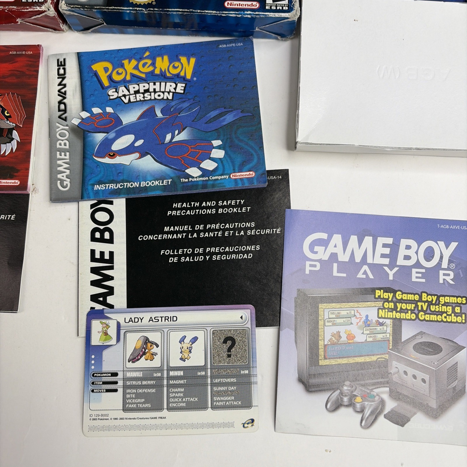 Pokemon Ruby & Sapphire Gameboy Advance AUTHENTIC Complete in Box CIB Cards