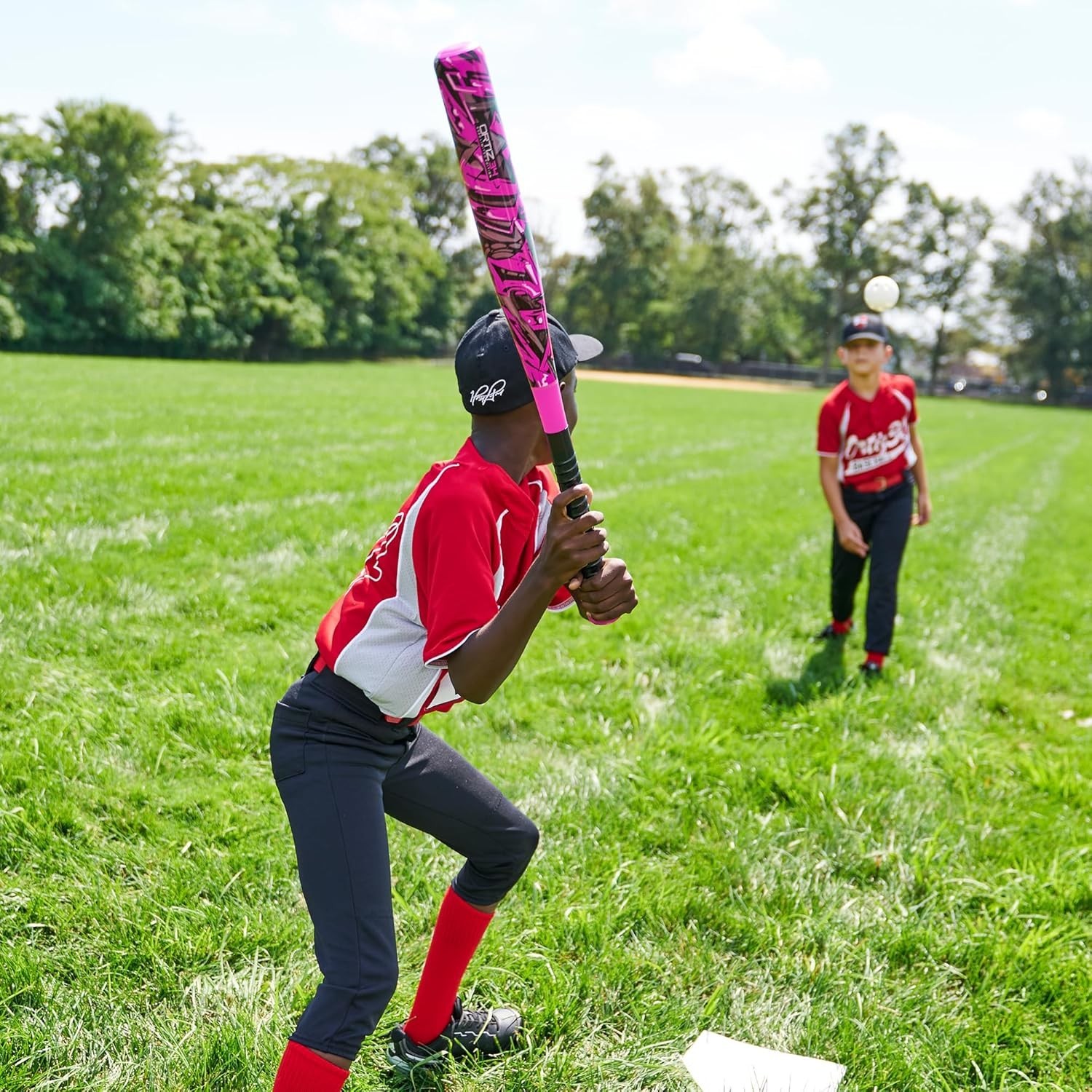 Complete Baseball Set with 29 Inch Bat Pink Plastic and Three Balls Included