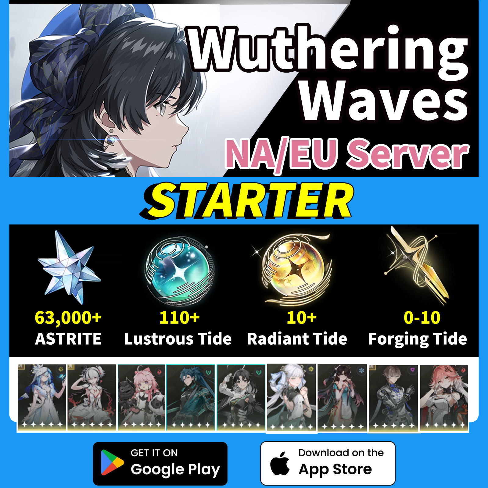 [NA/EU] Wuthering Waves Starter – 63,000+ Astrite & More | Total 590+ Pulls