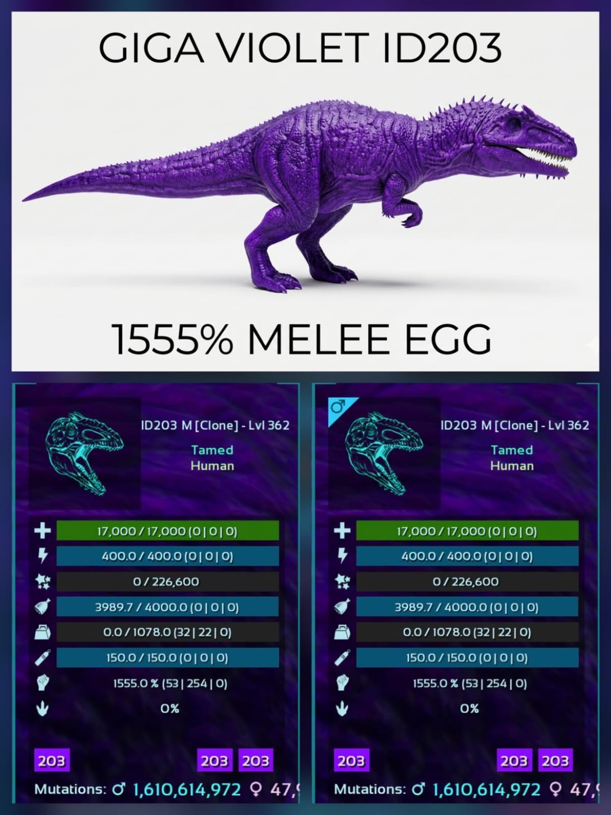 Giga Top Stats – EGG PAIR – Ark Survival Ascended Official PVE PC/XBOX/PS5