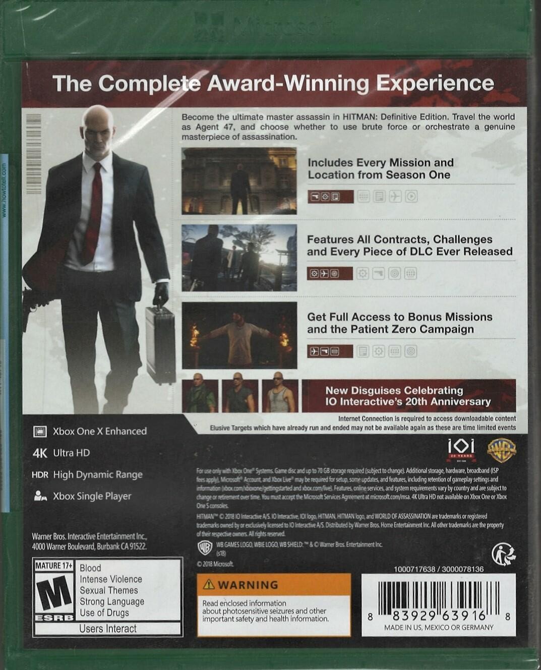 Hitman: Definitive Edition Xbox One (Brand New Factory Sealed US Version) Xbox O