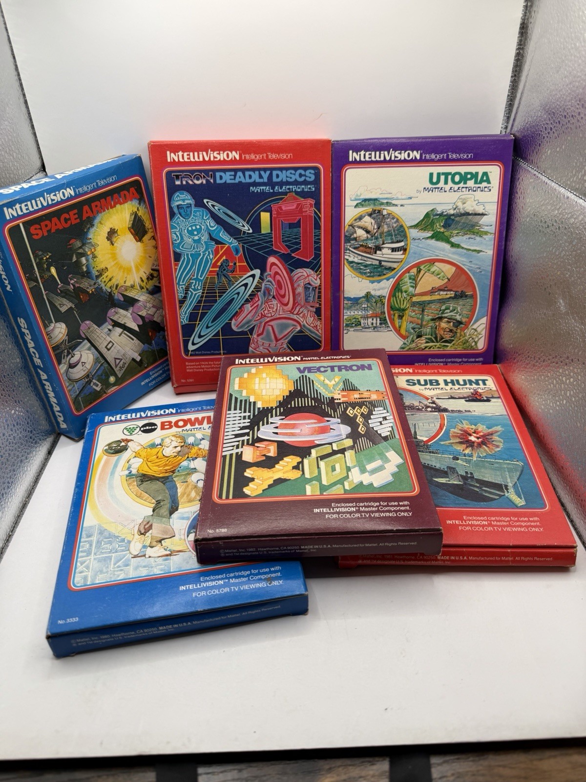 Mattel Intellivision 6 Game Lot: CIB Complete Utopia TRON Vectron Sub Hunt