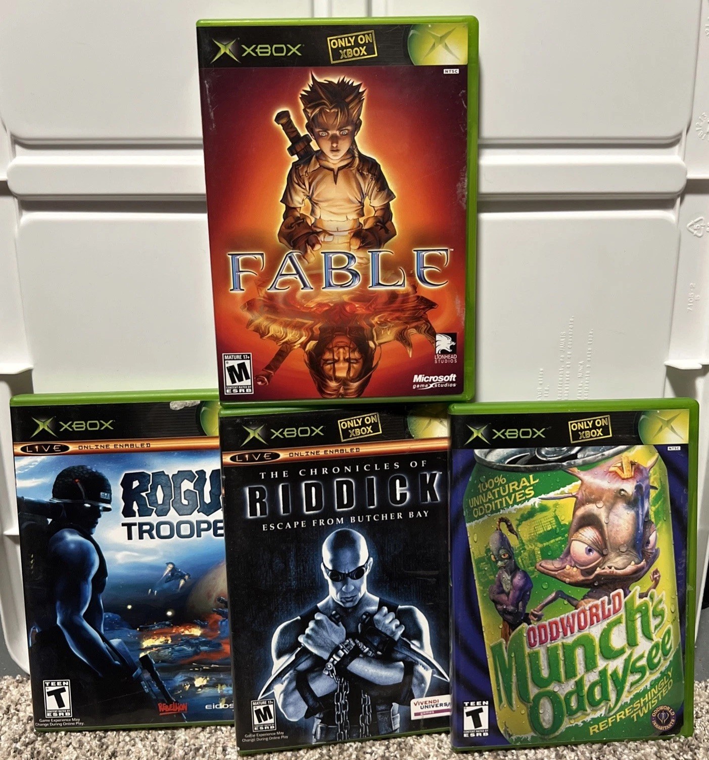 Original Xbox 4 Game Lot VG All CIB Rogue Trooper Riddick Fable Oddworld