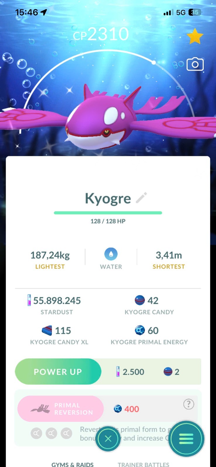 PoGo✨ Shiny Sapphire Kyogre Go Tour Kalos Special BG ✨Trade 20k-80k Stardust