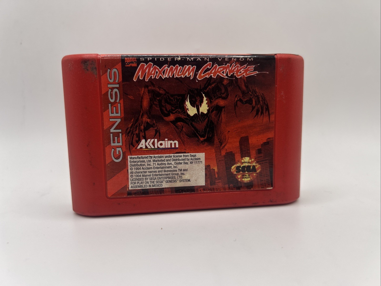 SPIDER-MAN & VENOM MAXIMUM CARNAGE SEGA GENESIS RED 1994 Acclaim Video Game