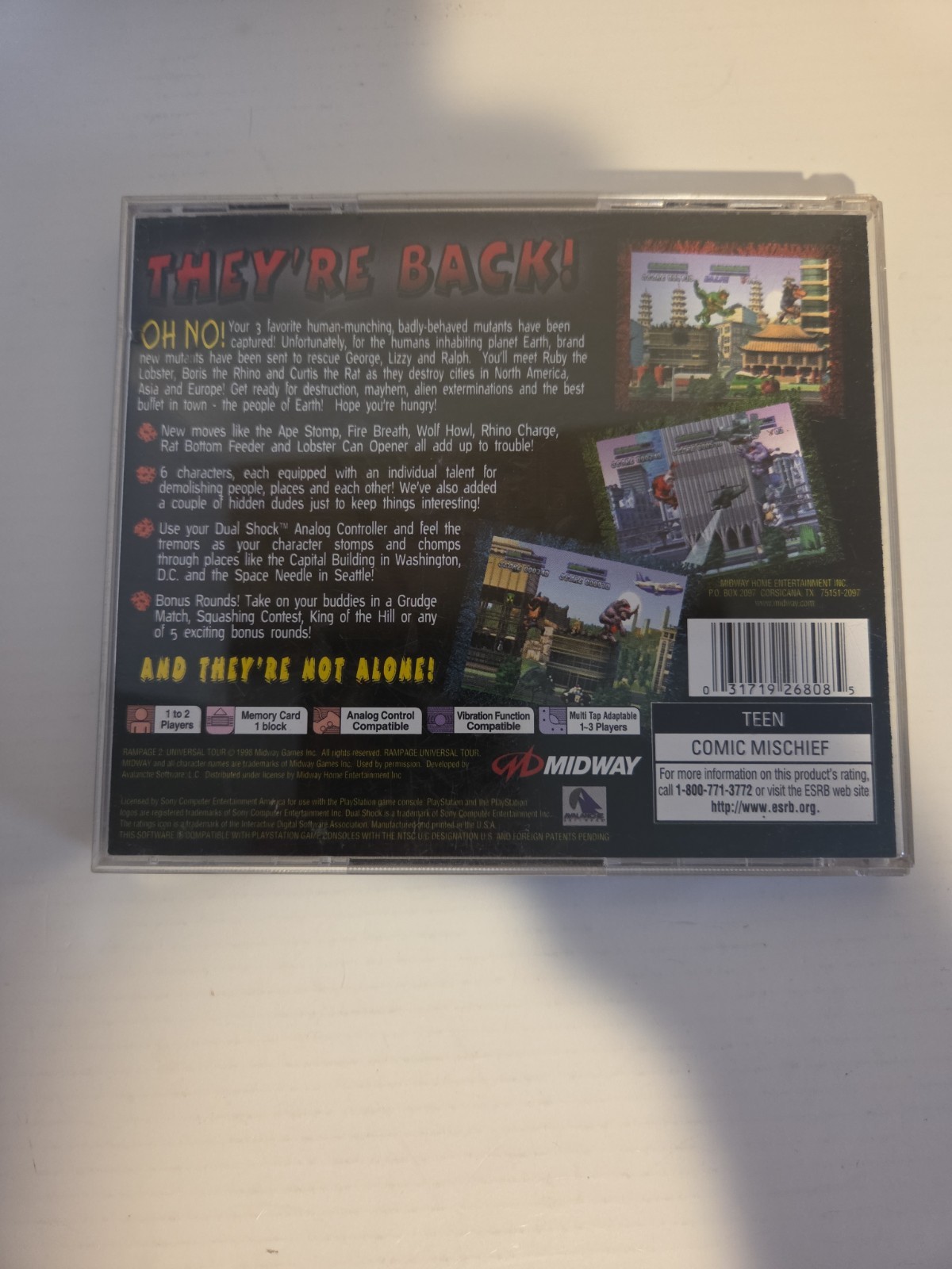 Rampage 2 Universal Tour PlayStation 1 PS1 – Case & Manual Only No Game!