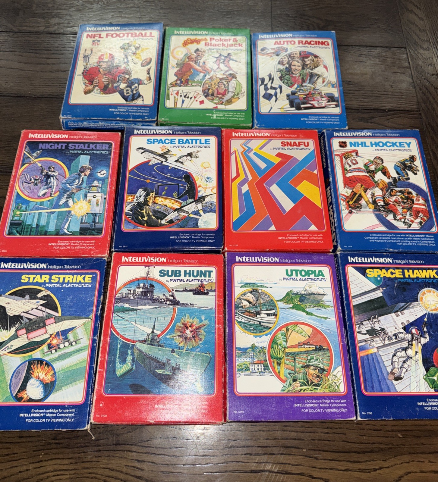 Mattel Intellivision lot of 11 different video games w/manuals, overlays & boxes