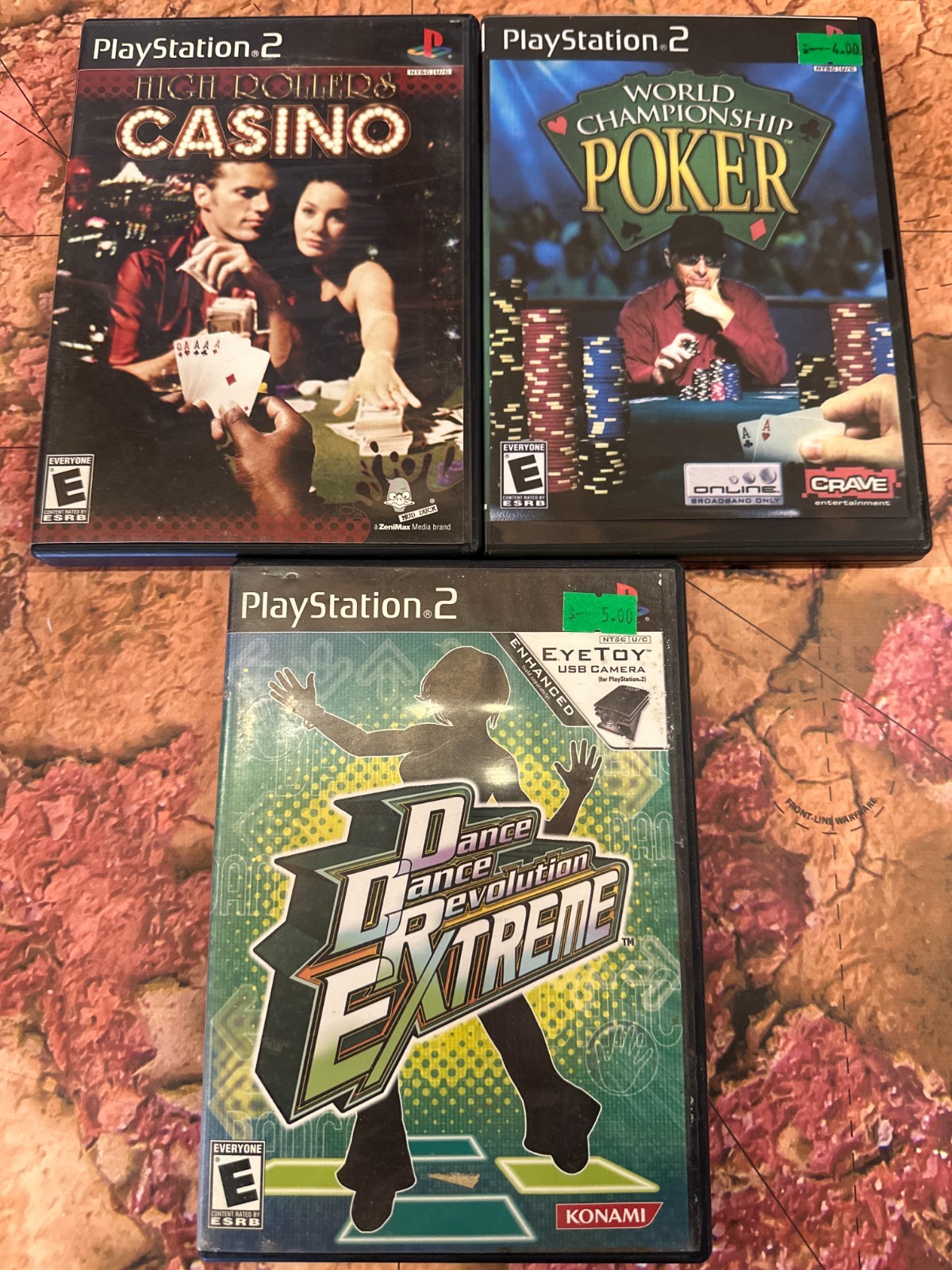 3 PS2 Game Bundle – High Rollers, World Championship, DDR Extreme (CF)