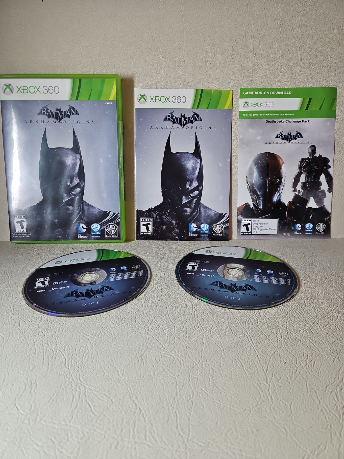 Batman: Arkham Origins + Deathstroke Challenge Pack Xbox 360, 2013 CIB Works
