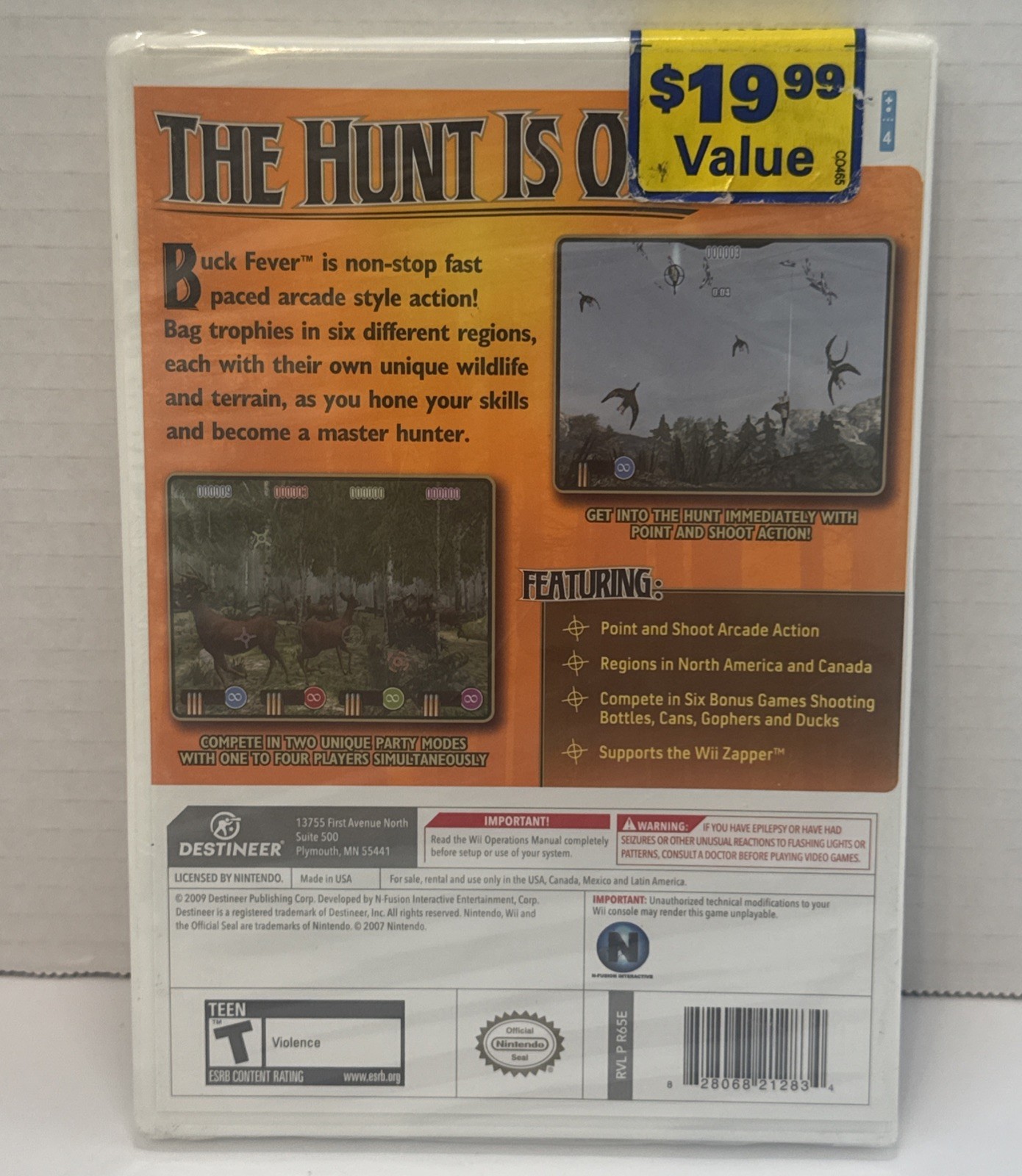 SEALED Buck Fever (Nintendo Wii, 2009) Hunting Game Destineer Arcade Style NEW