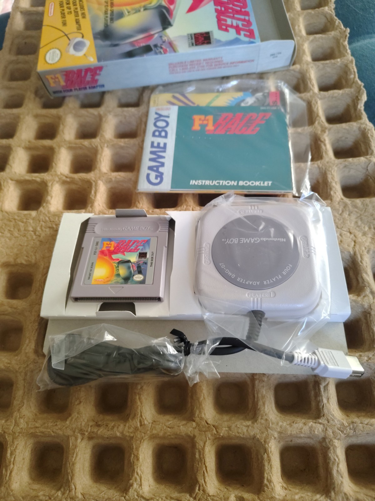 F-1 Race (Nintendo Game Boy) Complete CIB W/Four Player Adapter