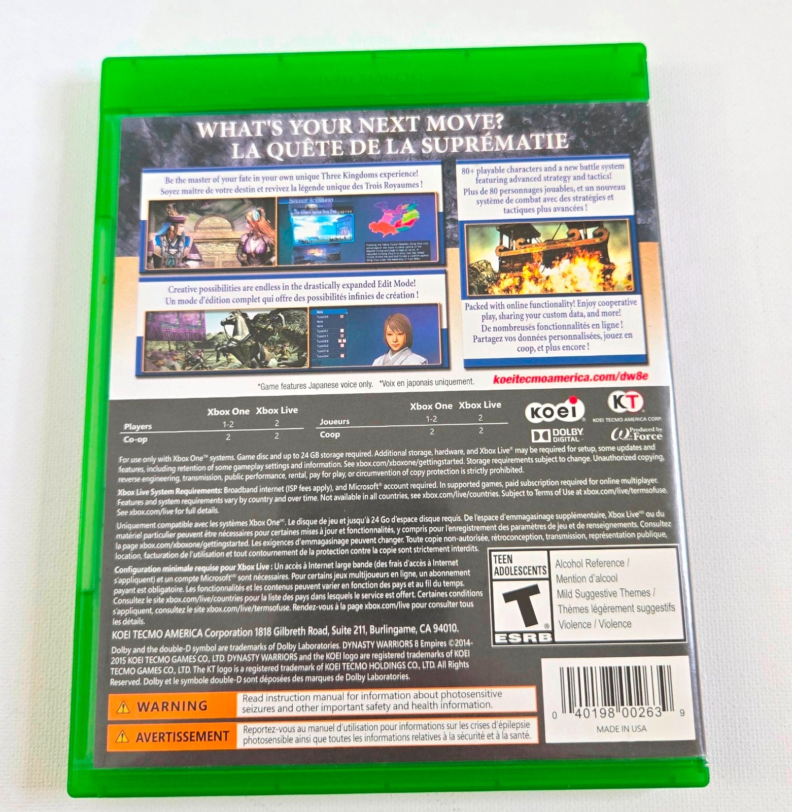 Dynasty Warriors 8: Empires (Microsoft Xbox One, 2015) Complete CIB – Excellent!