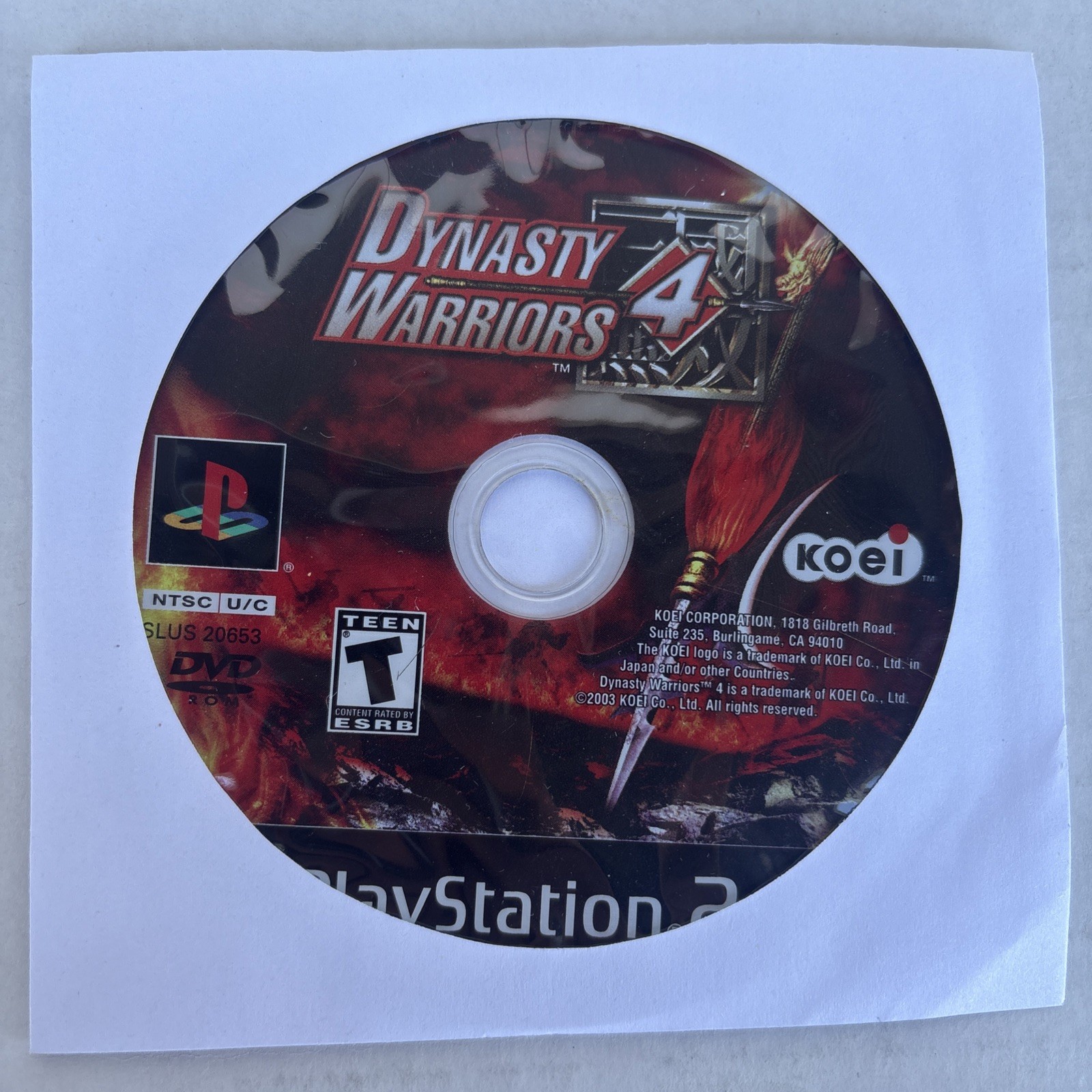 Dynasty Warriors 4 PlayStation 2 PS2 DISC ONLY NO TRACKING *Tested*