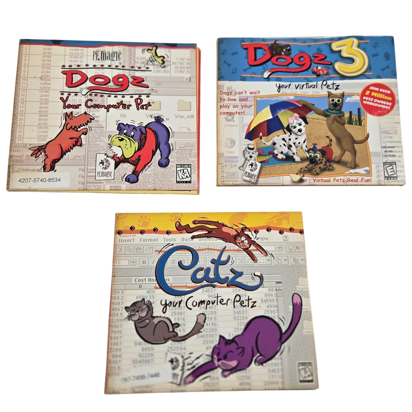 Dogz Catz Petz PC Game Lot Vintage 1995 1998 PF Magic Virtual Pet Retro CD-ROM