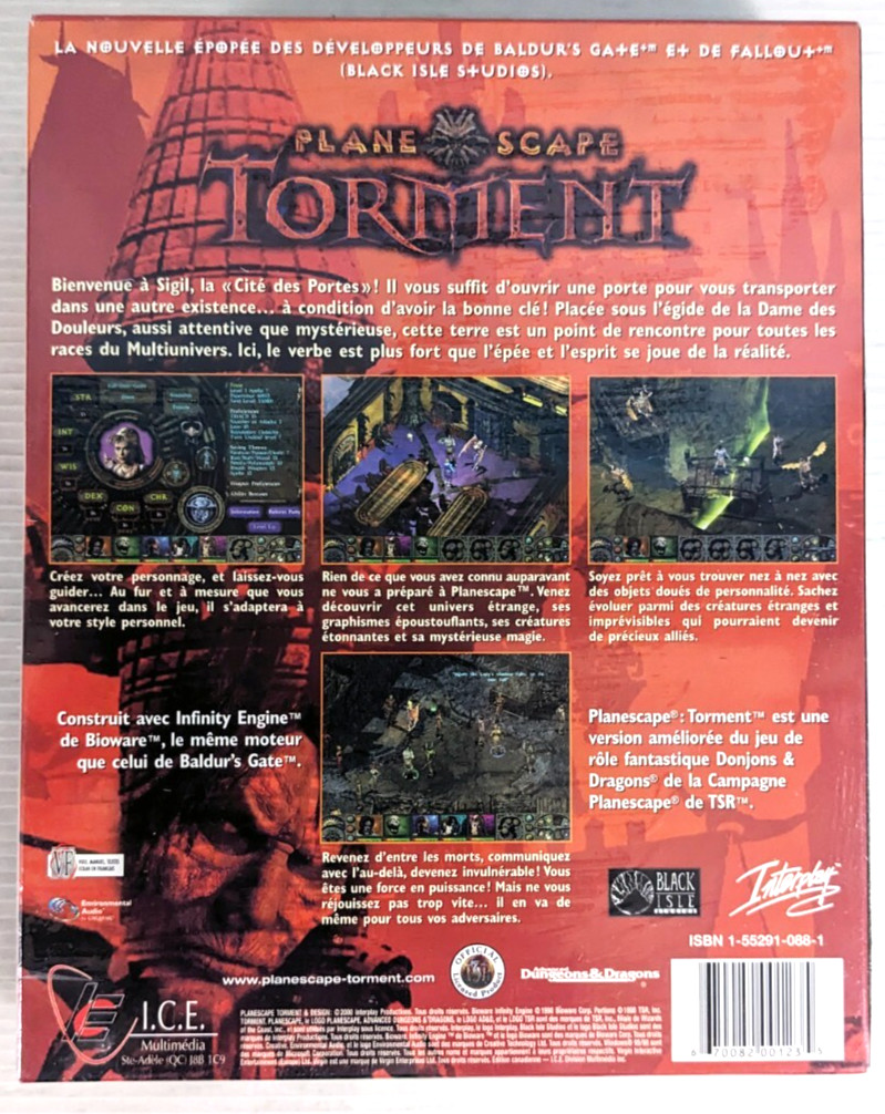 Planescape Torment PC Big Box Windows 98 D&D RPG French Version Black Isle 2000
