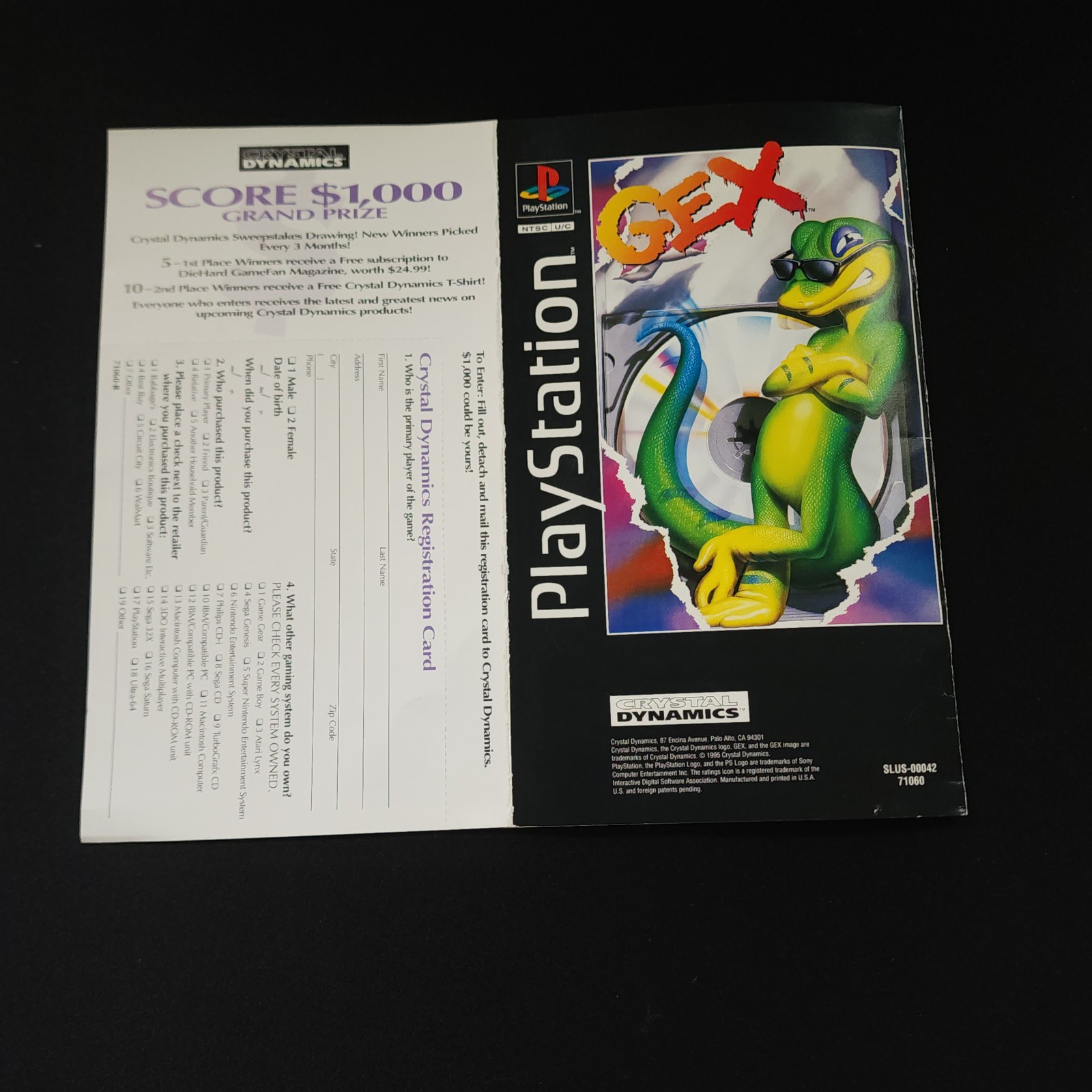 Gex (Sony PlayStation 1) PS1 Long Box CIB Complete Tested w/ Manual & Reg Card