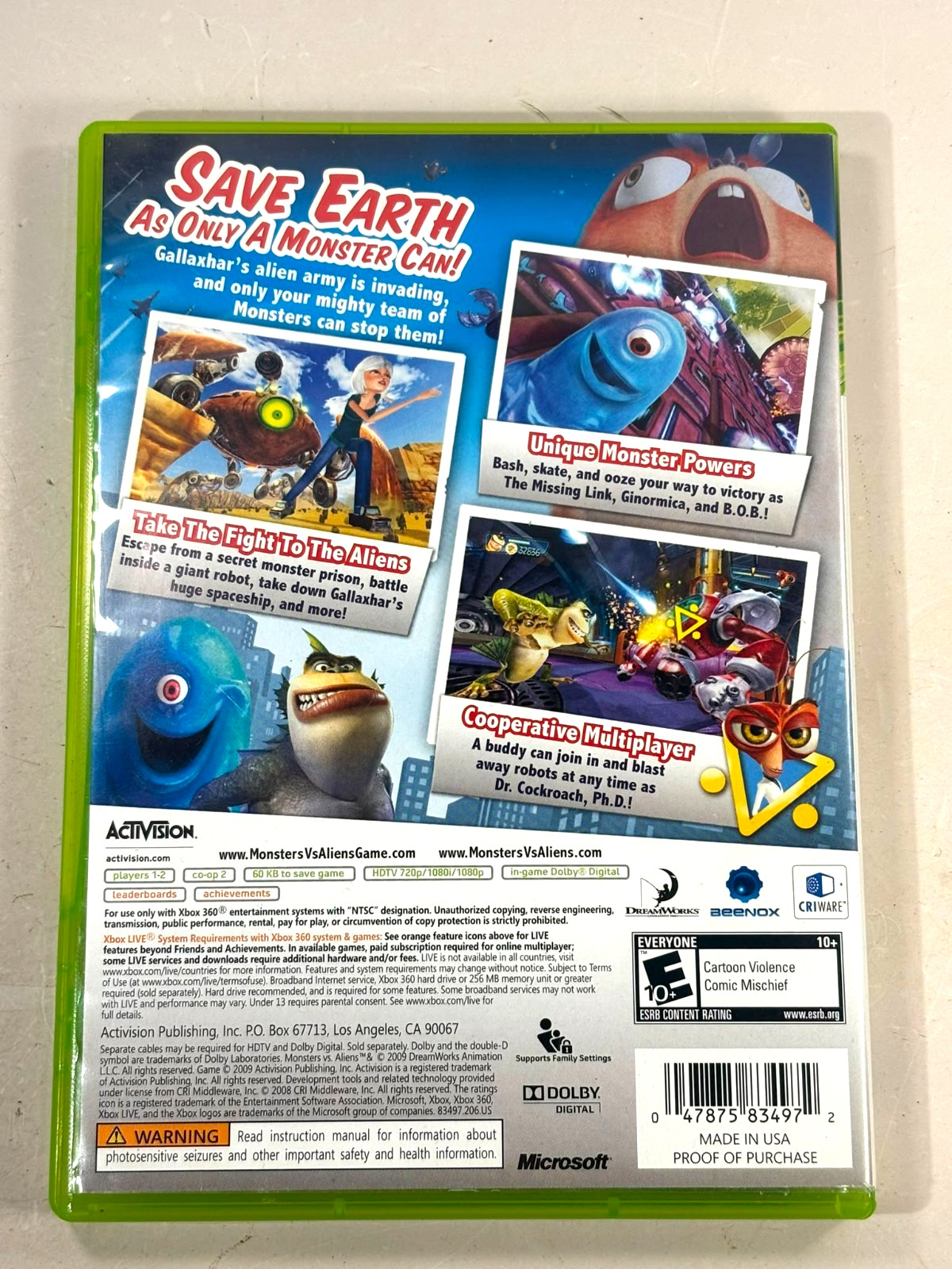 Monsters vs. Aliens (Microsoft Xbox 360, 2009) CIB
