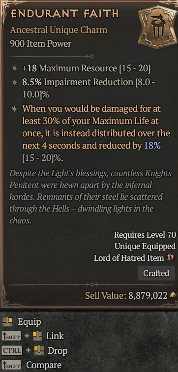 Unique Charm Endurant Faith 18 To Max Resource Diablo 4 Season 14 S14