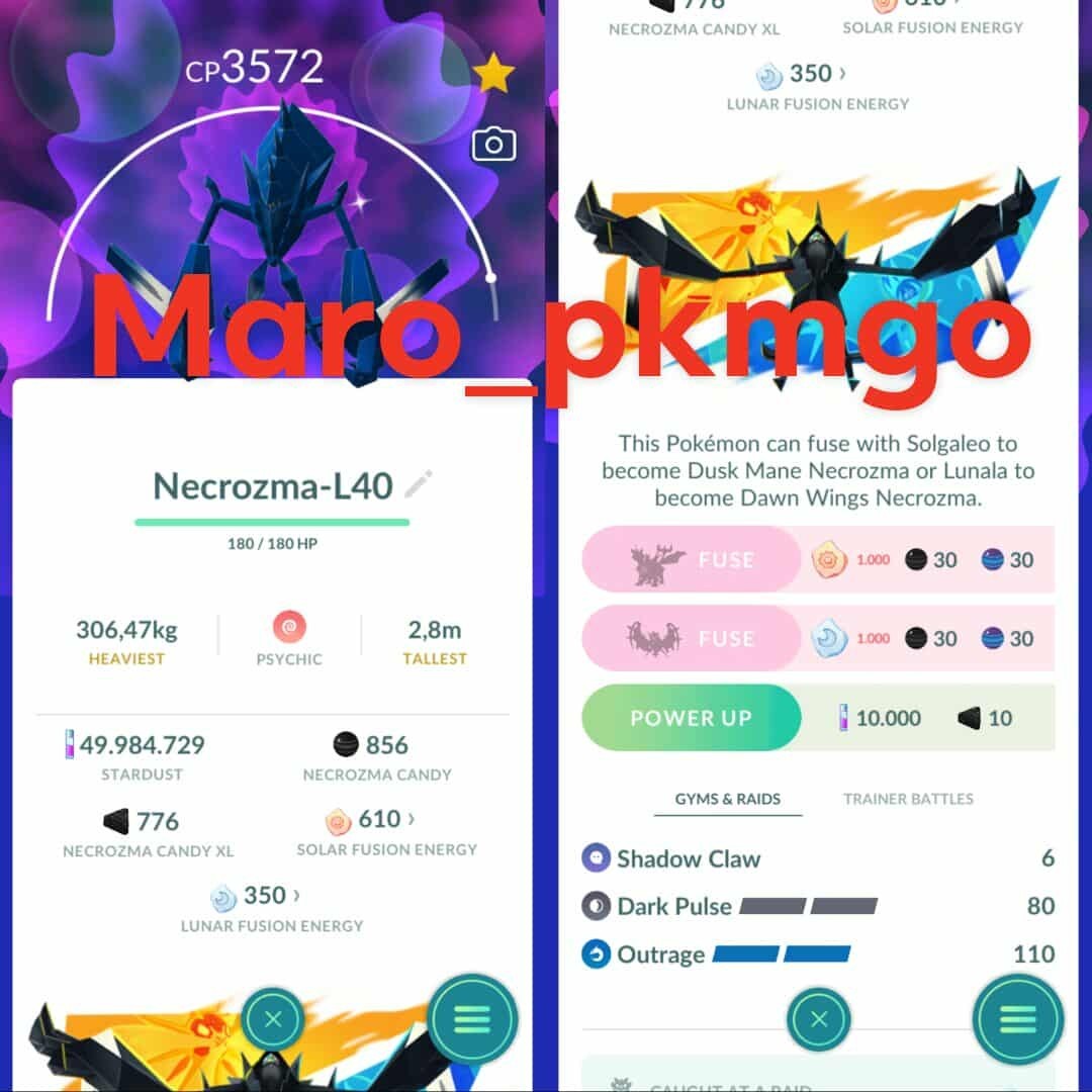 Pokemon Shiny Necrozma LV40 Unlock 3moves GO -TRA’DE 20k Dust- Read Description
