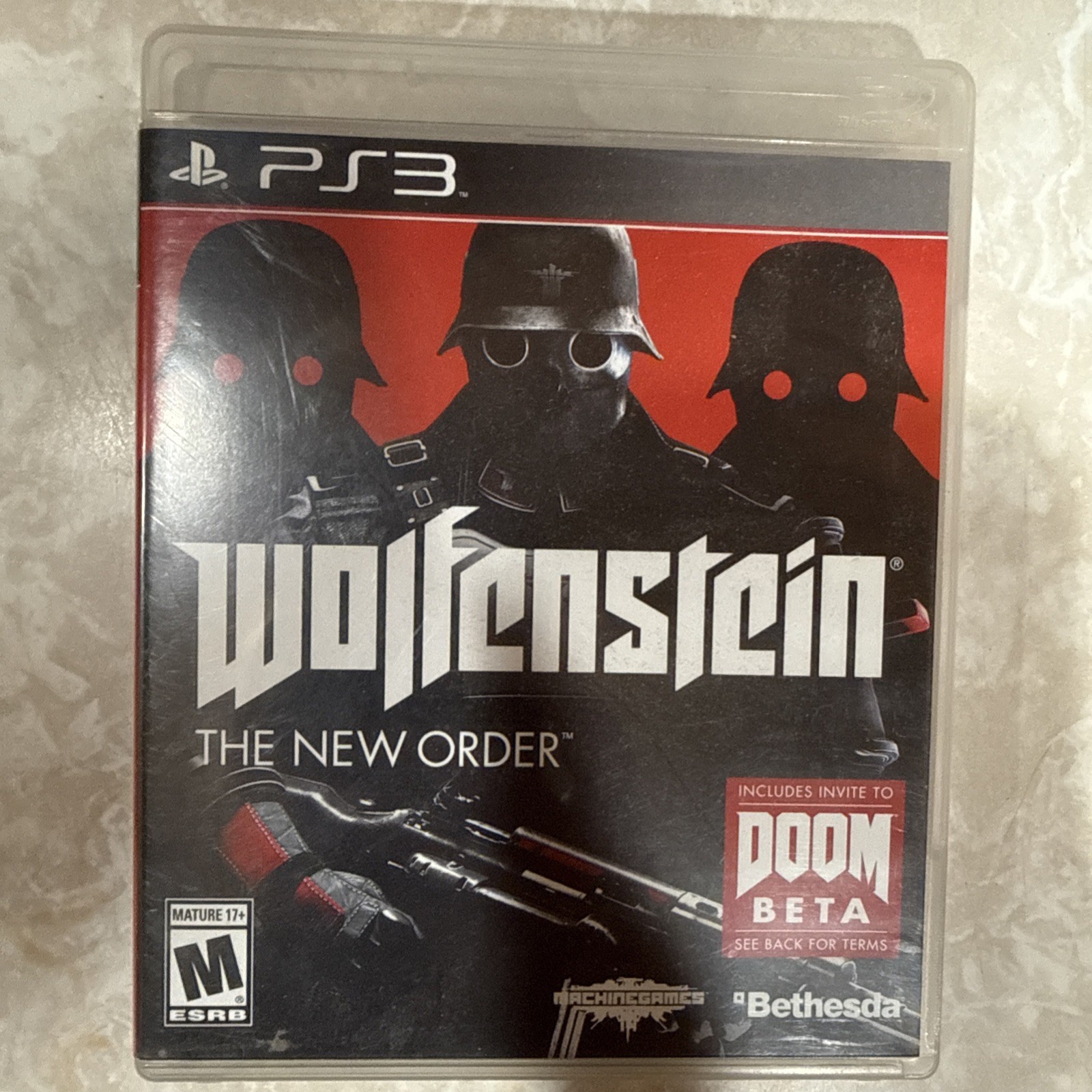 Bethesda Wolfenstein: The New Order Sony PS3 Case, Manual, Doom Beta Invite