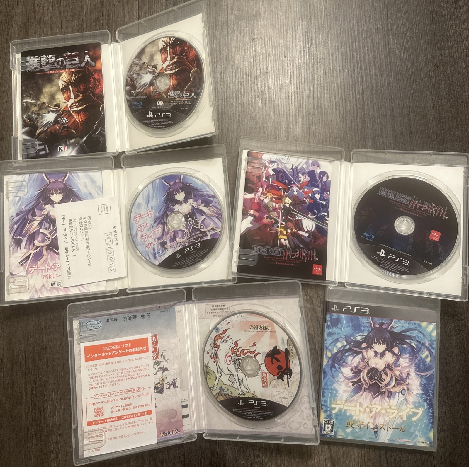 Sony Playstation 3 PS3 Game Lot 5 JP- Okami, Date a Live Anime, Attack on Titan