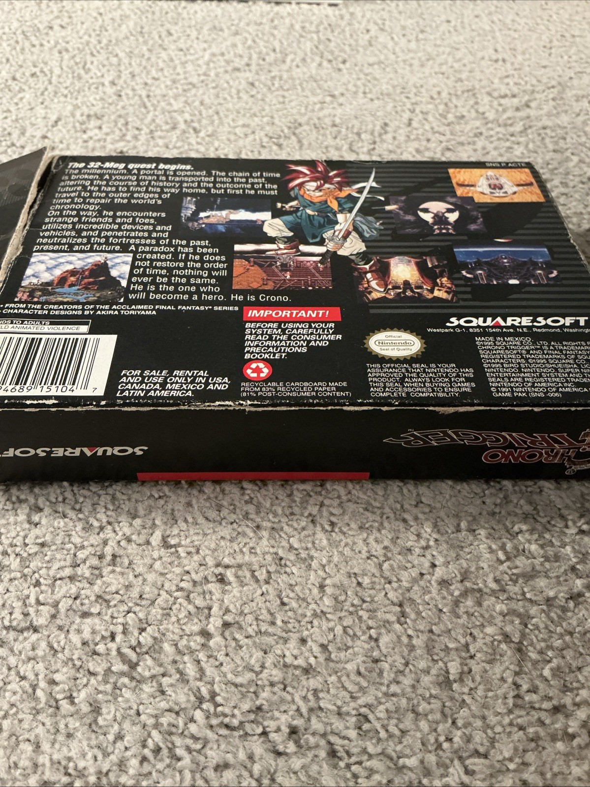 Chrono Trigger SNES Super Nintendo Authentic Video Game CIB – No Orange Poster