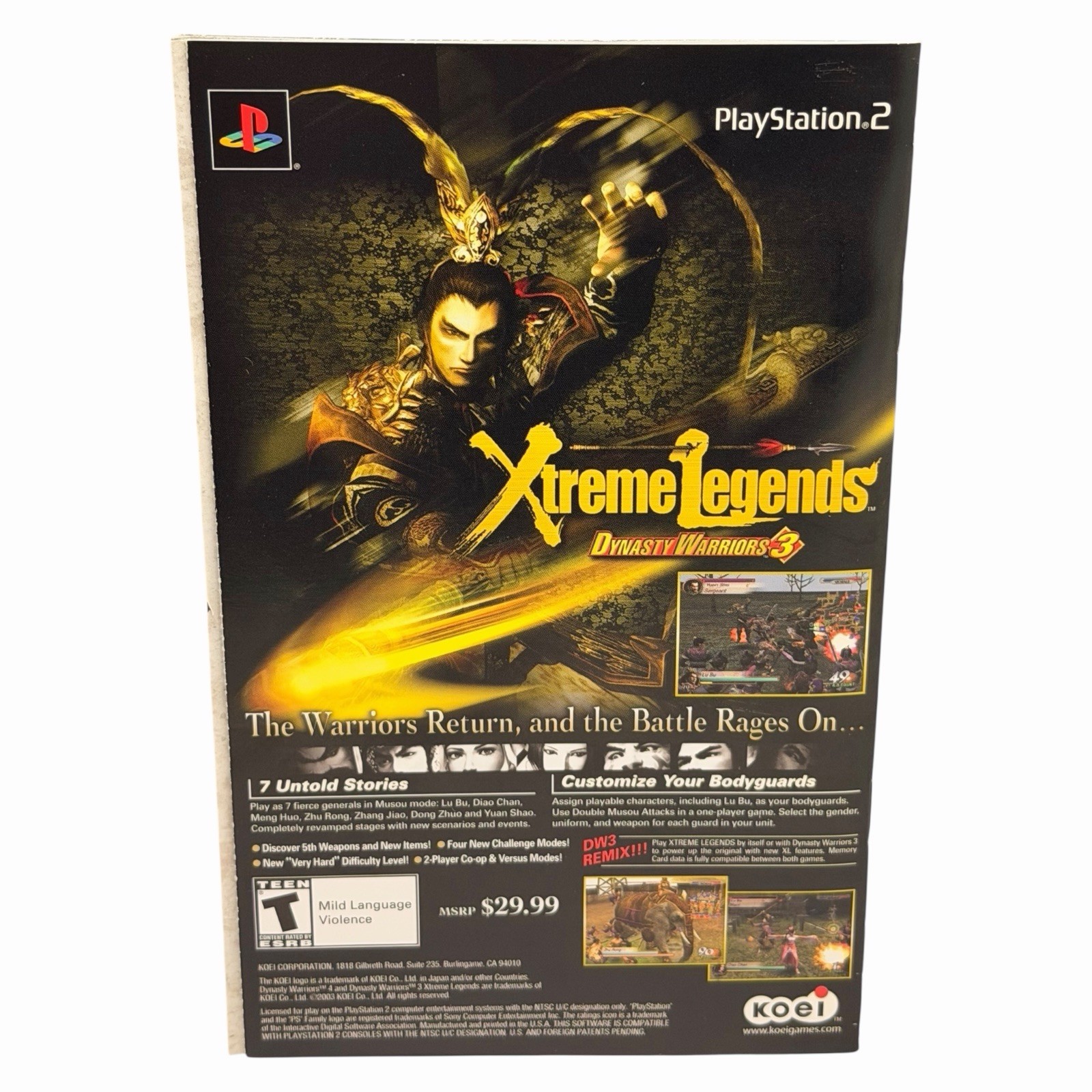 Dynasty Warriors 4 (Sony PS2, 2003) Black Label Complete w/ Manual Tested