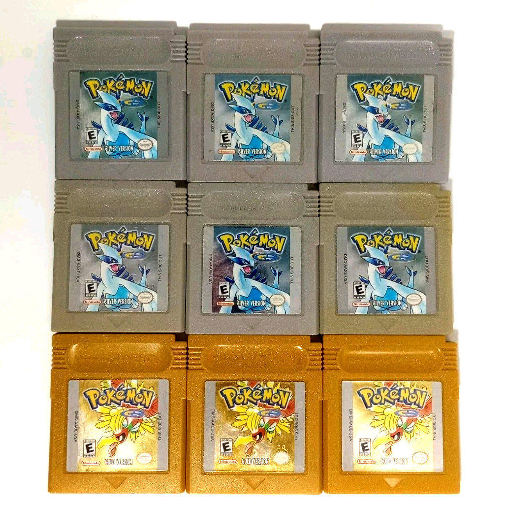 Pokemon Gold + Silver Lot Of 9 Gameboy Color Lot Authentic Dry Batteries Tested