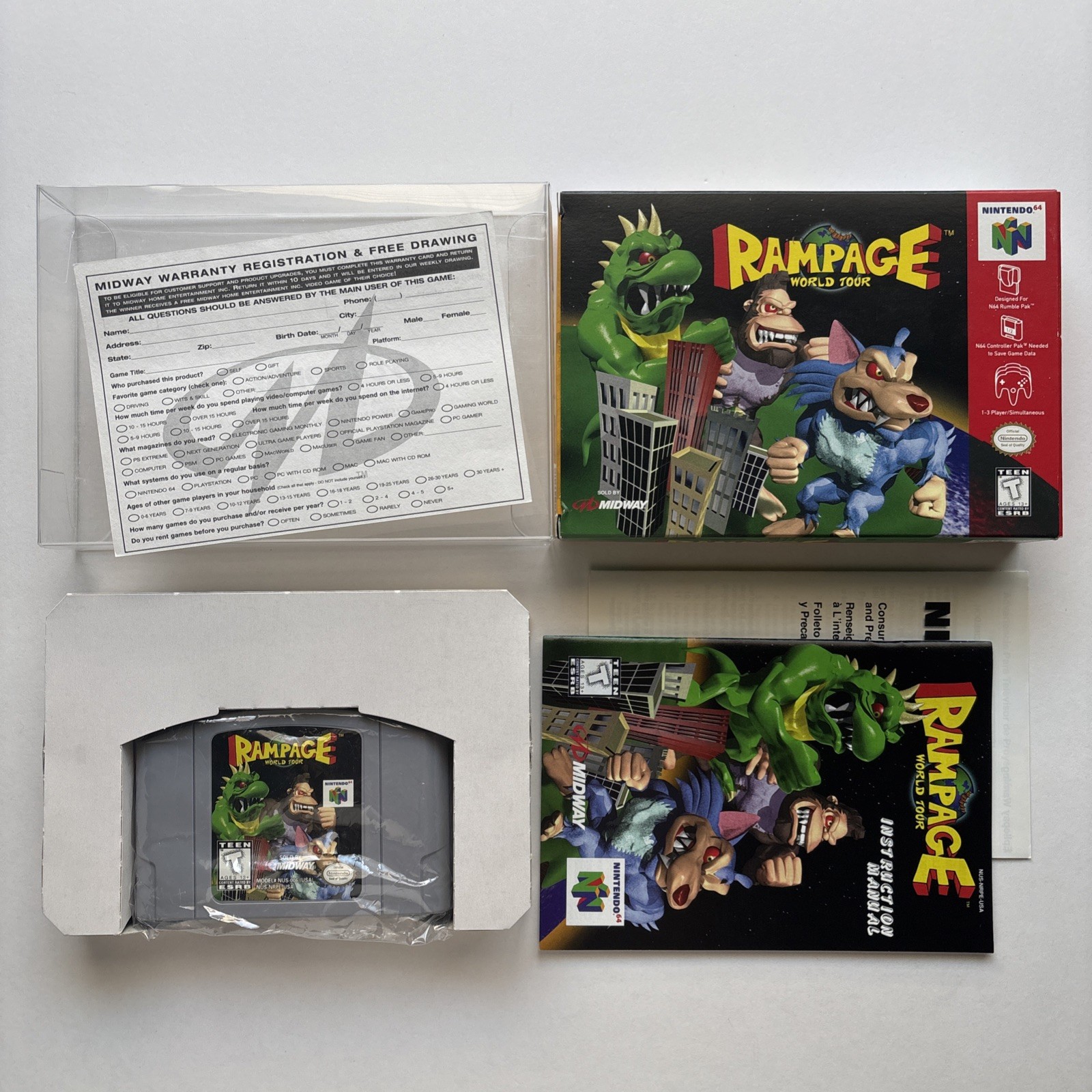 Rampage World Tour (Nintendo 64, 1996) N64 Complete In Box CIB Reg Manual Cart