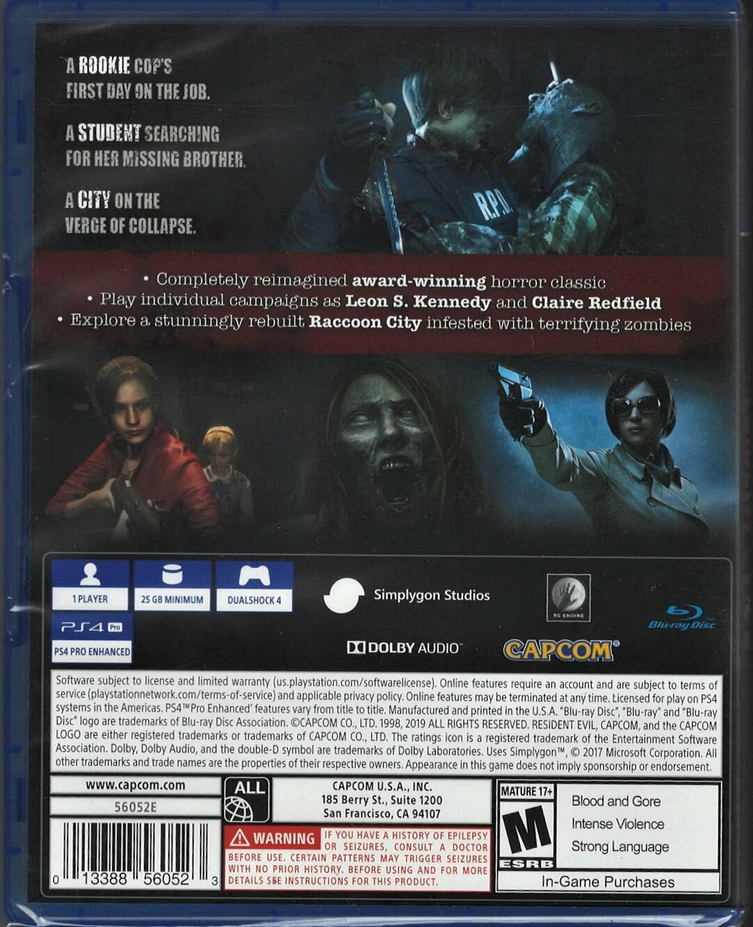 Resident Evil 2 PS4 (Brand New Factory Sealed US Version) PlayStation 4,PlayStat