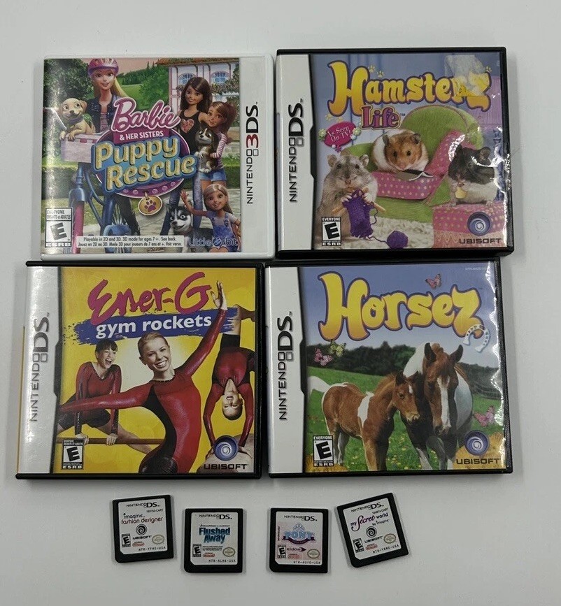 LOT OF 8 NINTENDO DS Games Family Kids Girls Hamsterz Barbie Horsez Puppy Pony