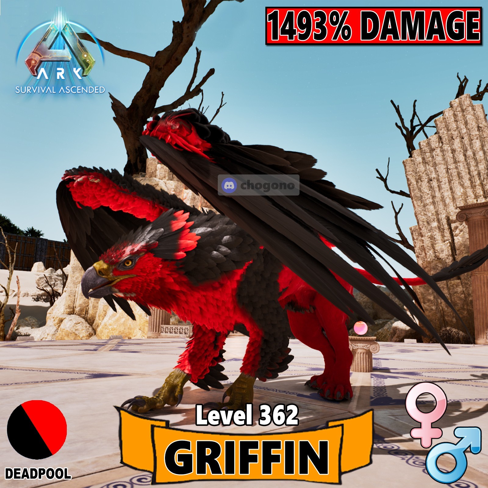 Ark Survival Ascended PVE Colored GRIFFIN Level 362 Not Cloned TOP STATS