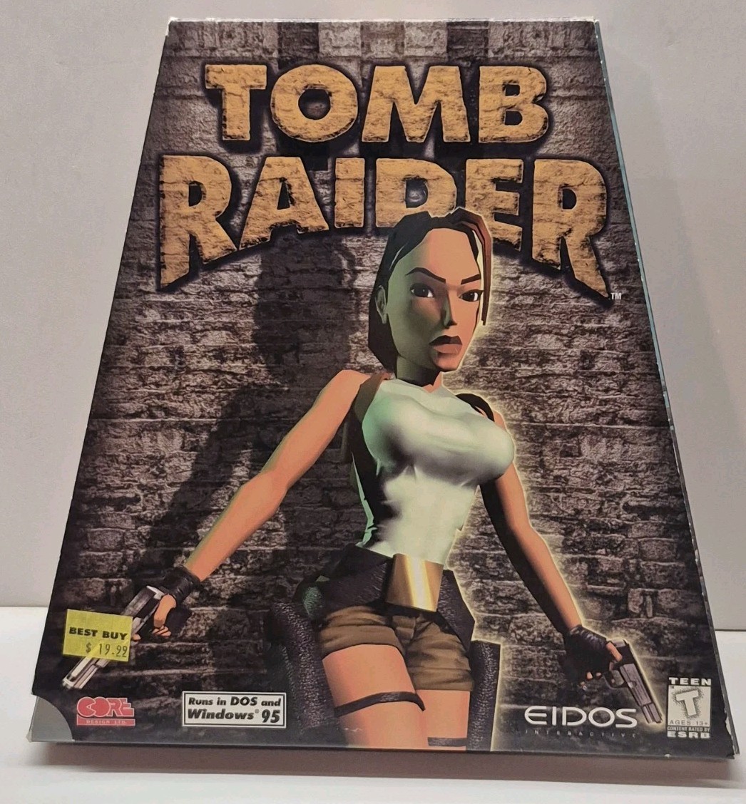 1996 Tomb Raider Trapezoid Box Big Box PC Game Vintage D0S 6.0 Win 95. 1st Ed.