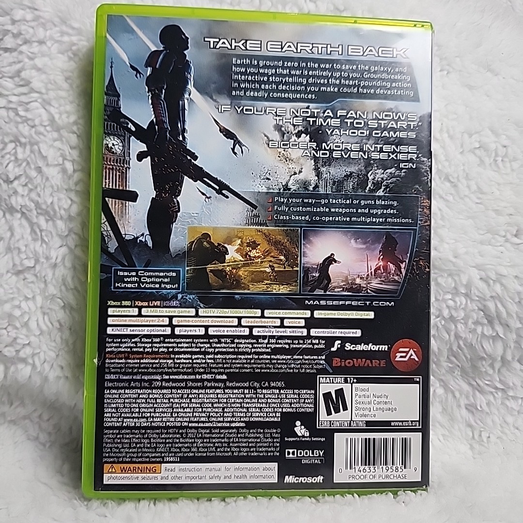 Microsoft Xbox 360 Mass Effect 3 Rated M Mature 17+ Video Game