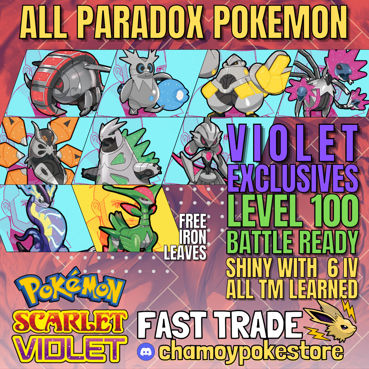 All Paradox Pokémon VIOLET Exclusives ✨ 6IV Shiny Battle Ready 🎁 IRON LEAVES