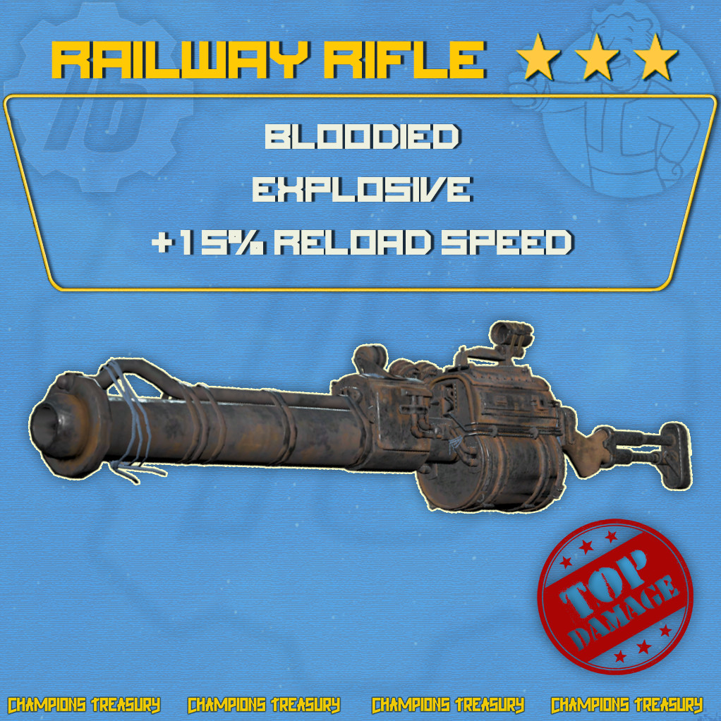 FALLOUT 76 PC BLOODIED EXPLOSIVE +15% Reload Speed RAILWAY RIFLE +4-STARS MOD
