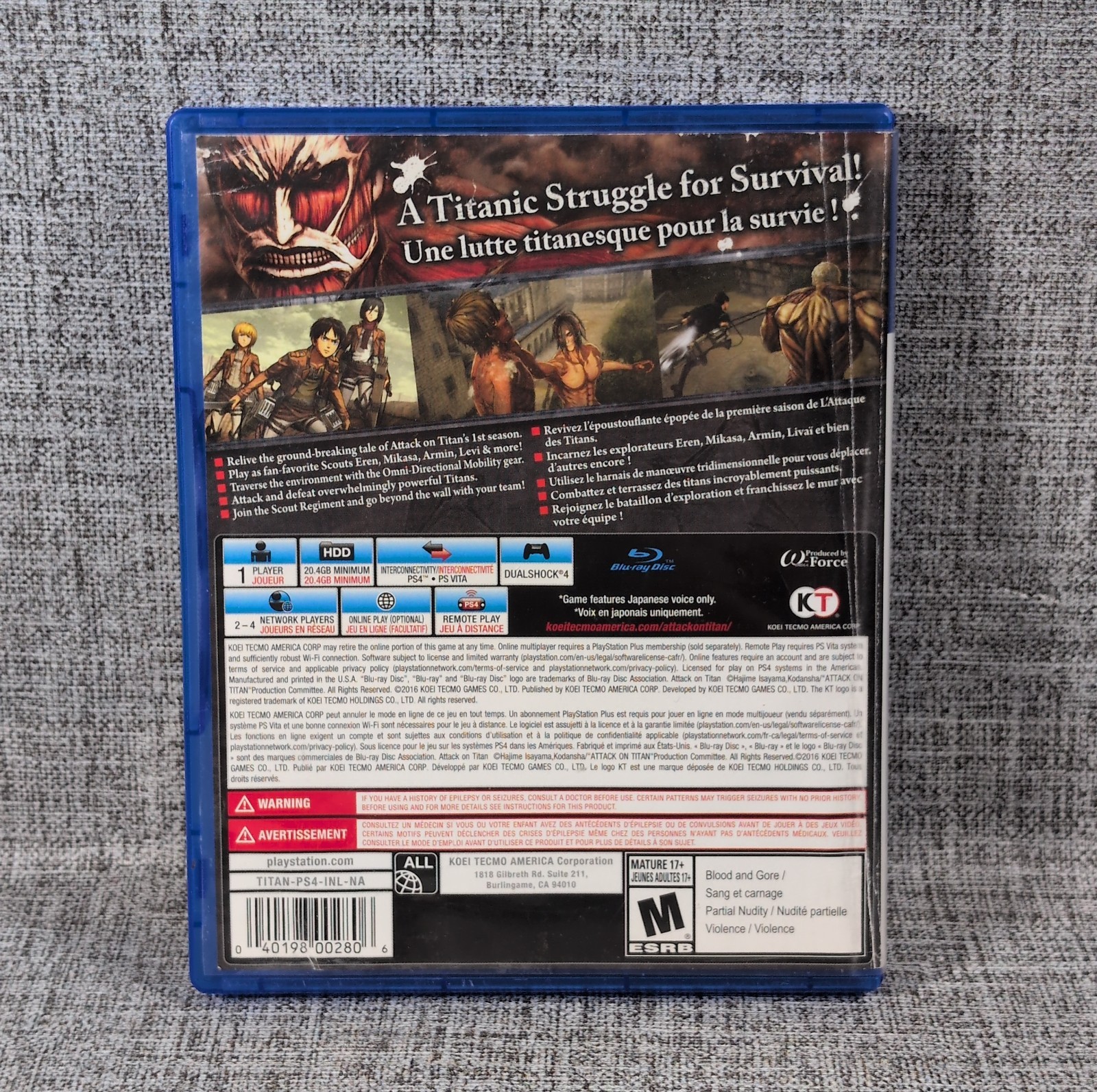 Attack on Titan (Sony PlayStation 4, 2016) PS4 Game Tested Working