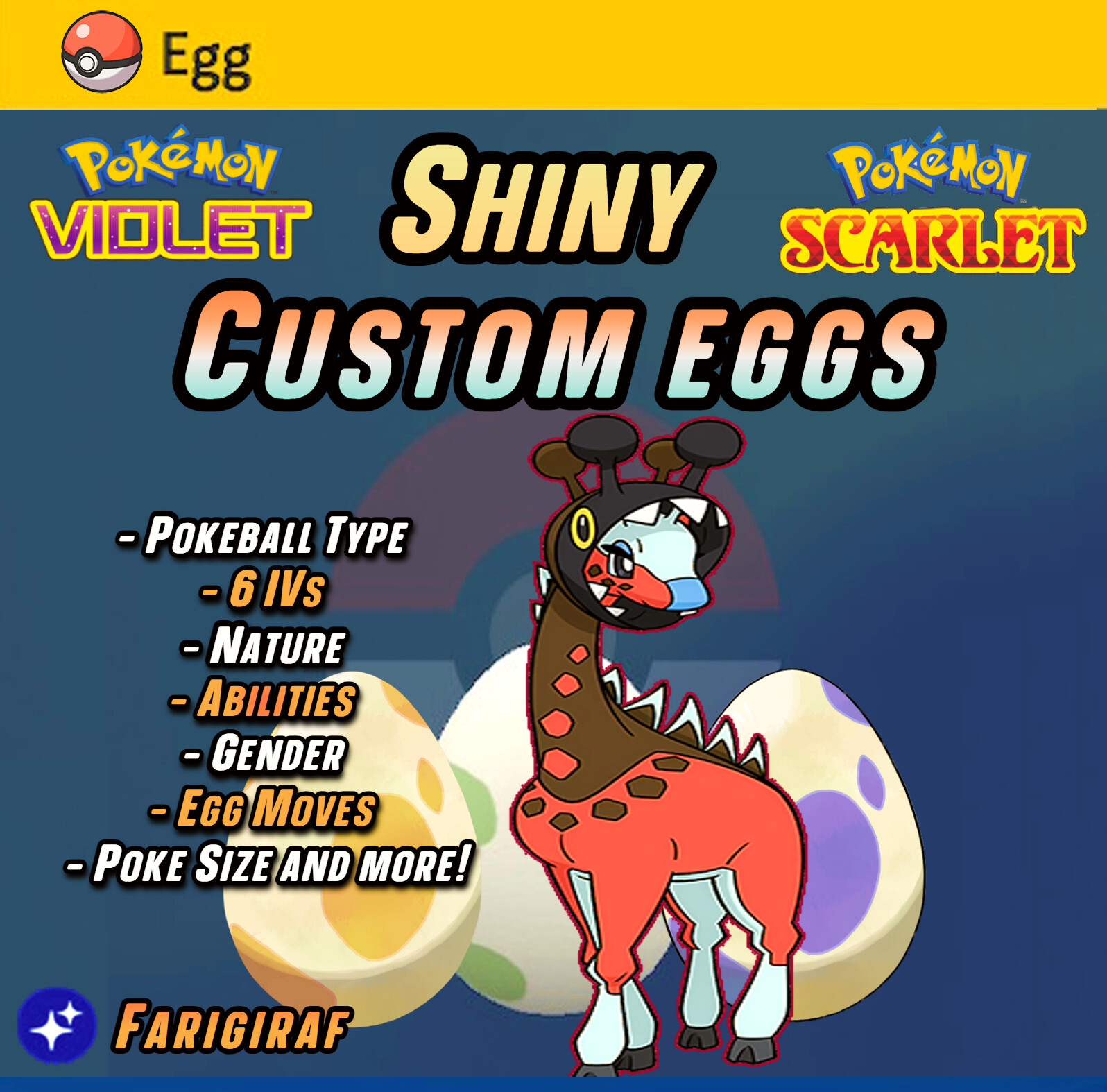 FARIGIRAF ✨ SHINY 6IV EGG • Custom ✨ Pokemon Scarlet and Violet – Hatches at lv1