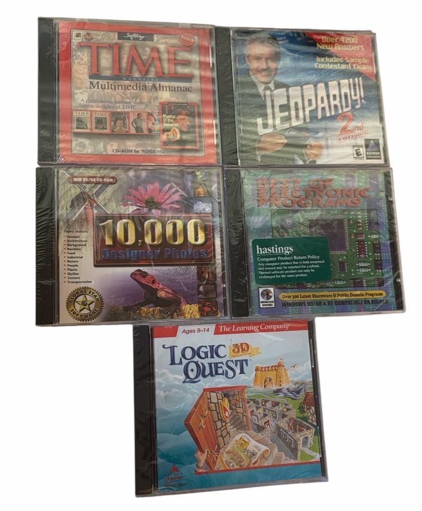 Lot of 5 WINDOWS 95 96 PC CD-ROM Computer Games and Time Almanac New