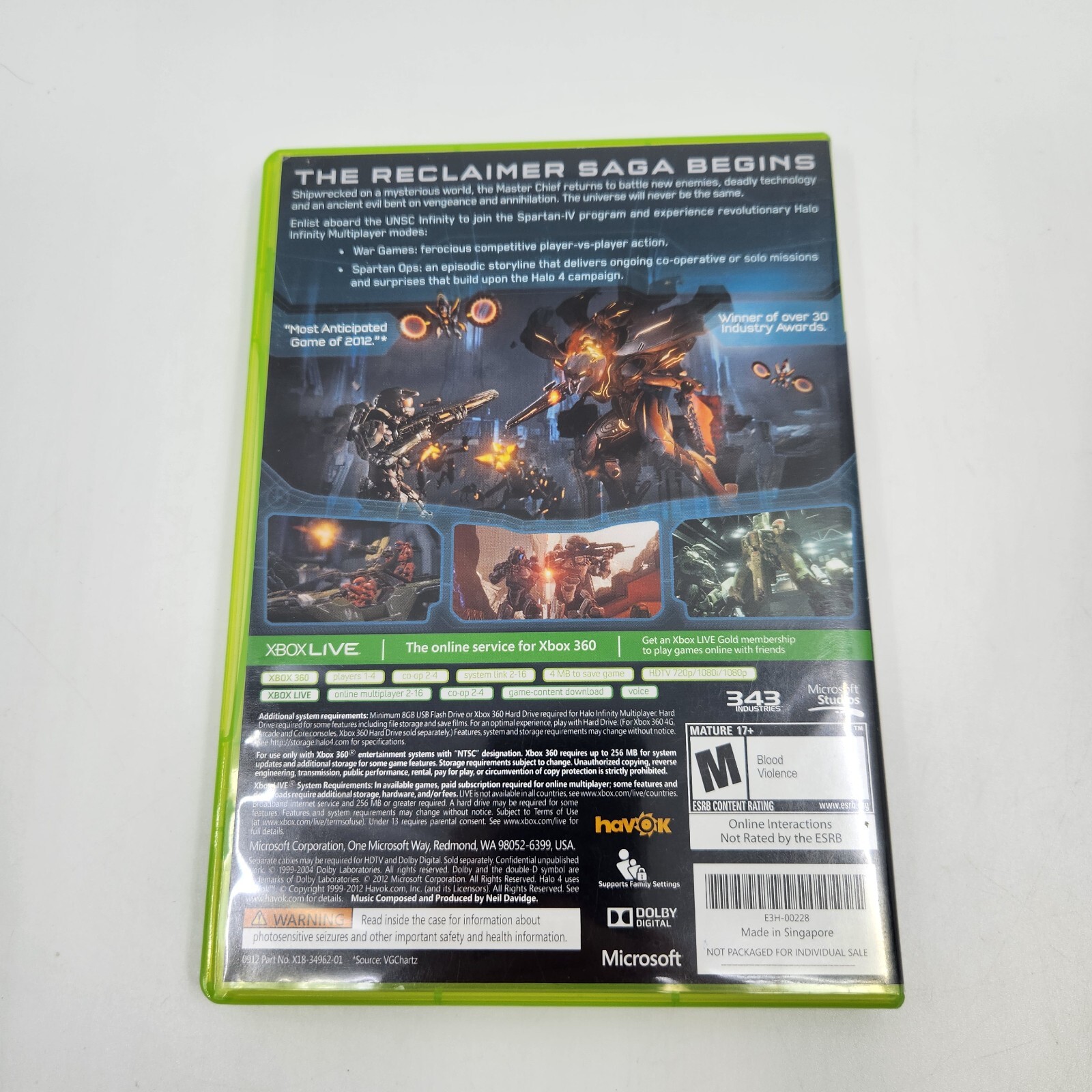 Halo 4 Not For Resale Microsoft Xbox 360 M Mature 17+ No Manual Pre-owned