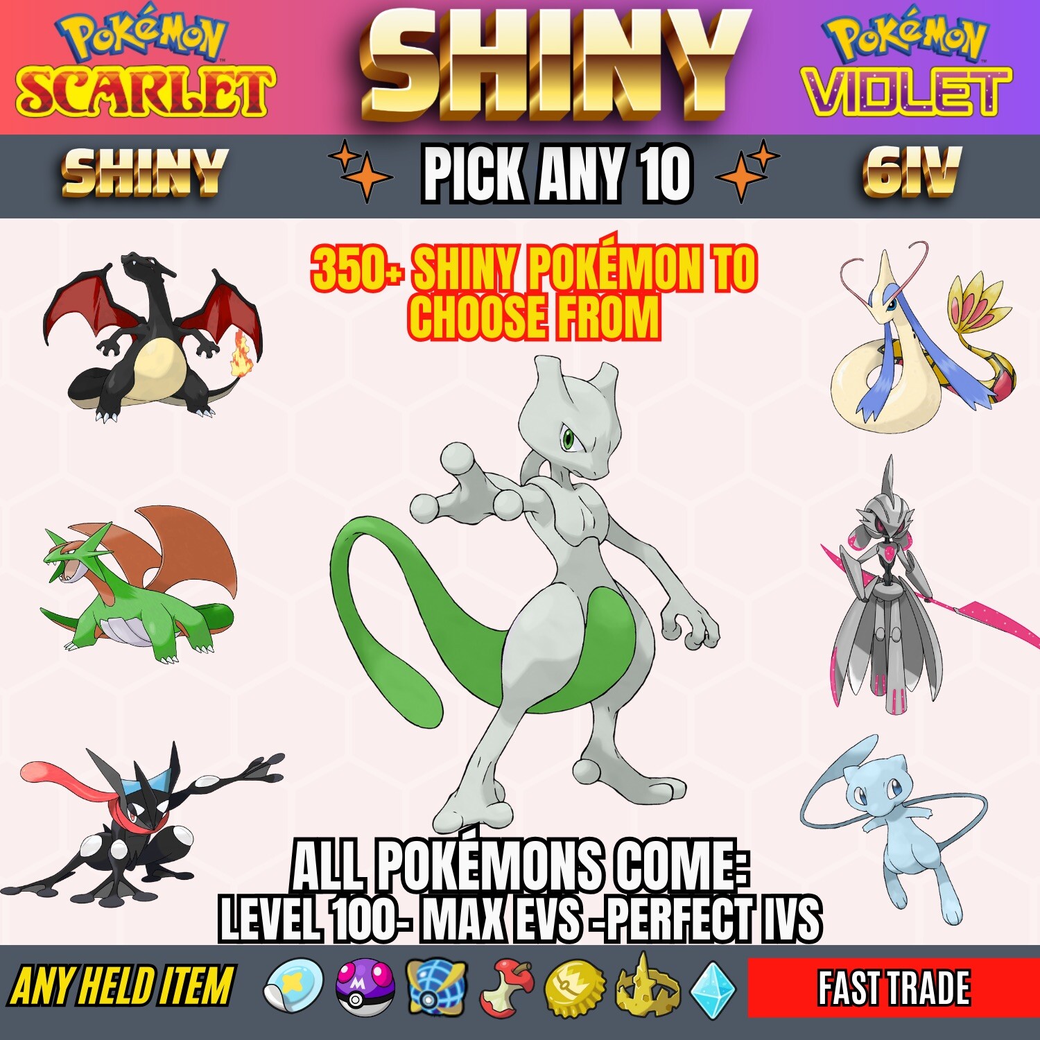 Pokemon Scarlet And Violet – PICK 10 SHINY 6IV CUSTOM POKEMON✨