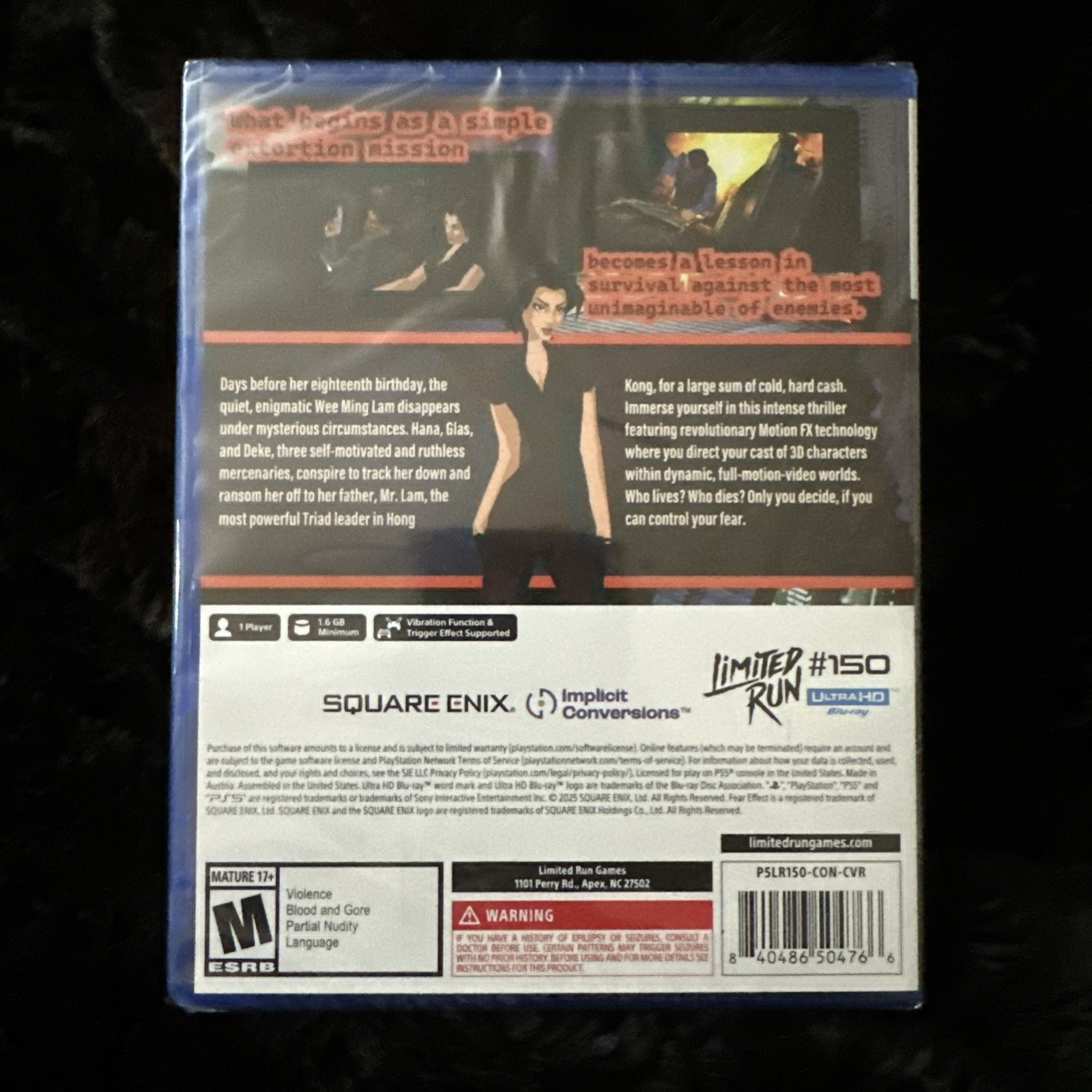 Fear Effect – Sony PS5 – Limited Run #150 – 10th Anniversary Cover – New/Sealed