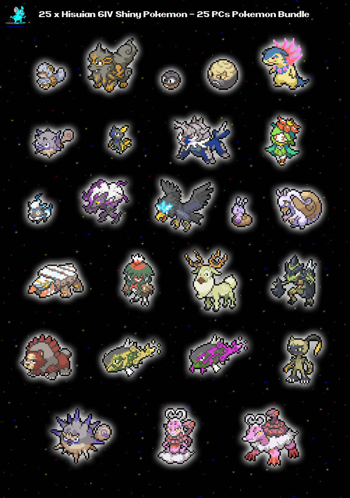 Shiny 6IV Hisuian Pokemon 25 PCs Bundle for Legends Arceus, Scarlet, and Violet