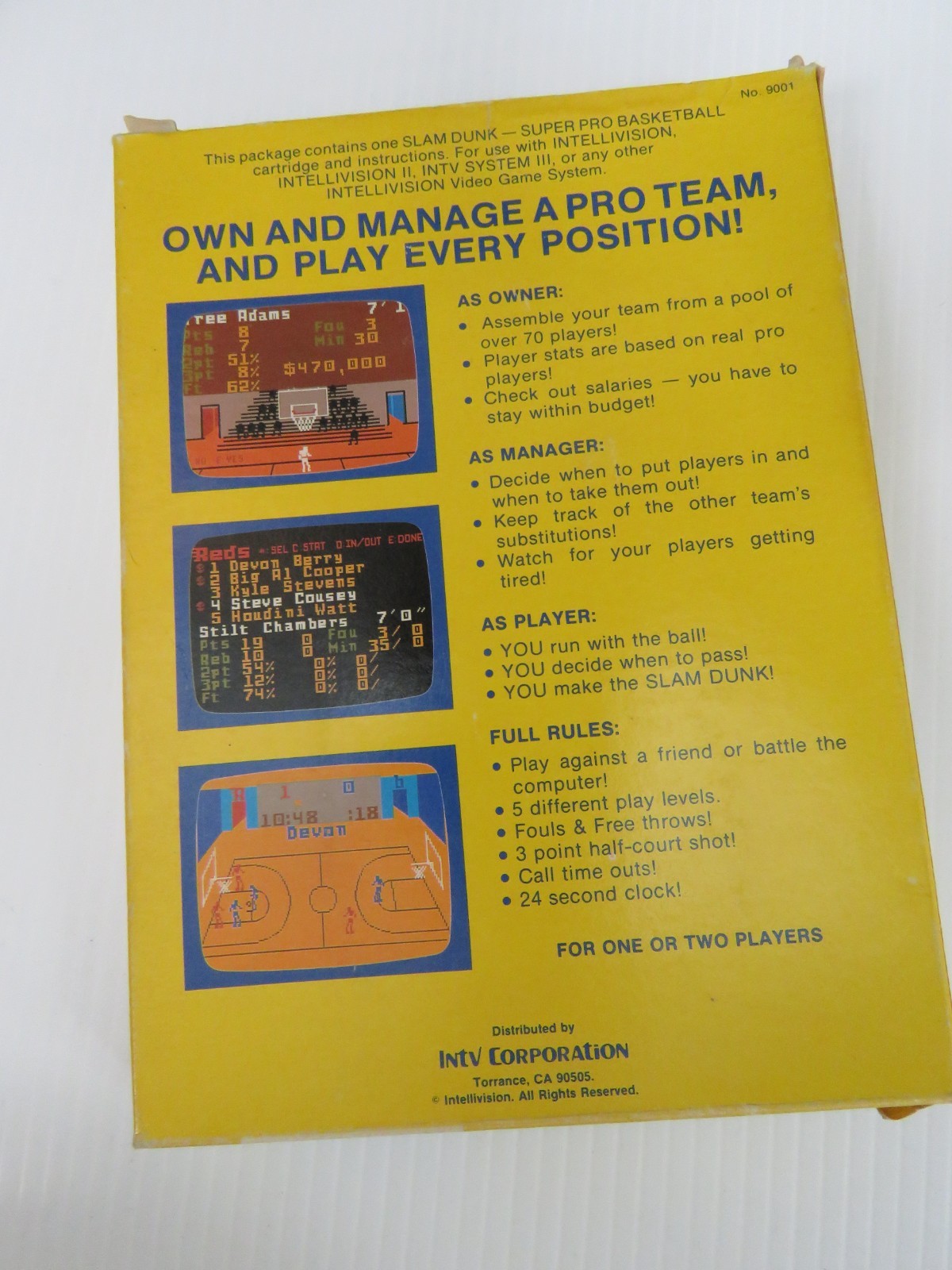 Slam Dunk Super Pro Basketball for Intellivision – Untested